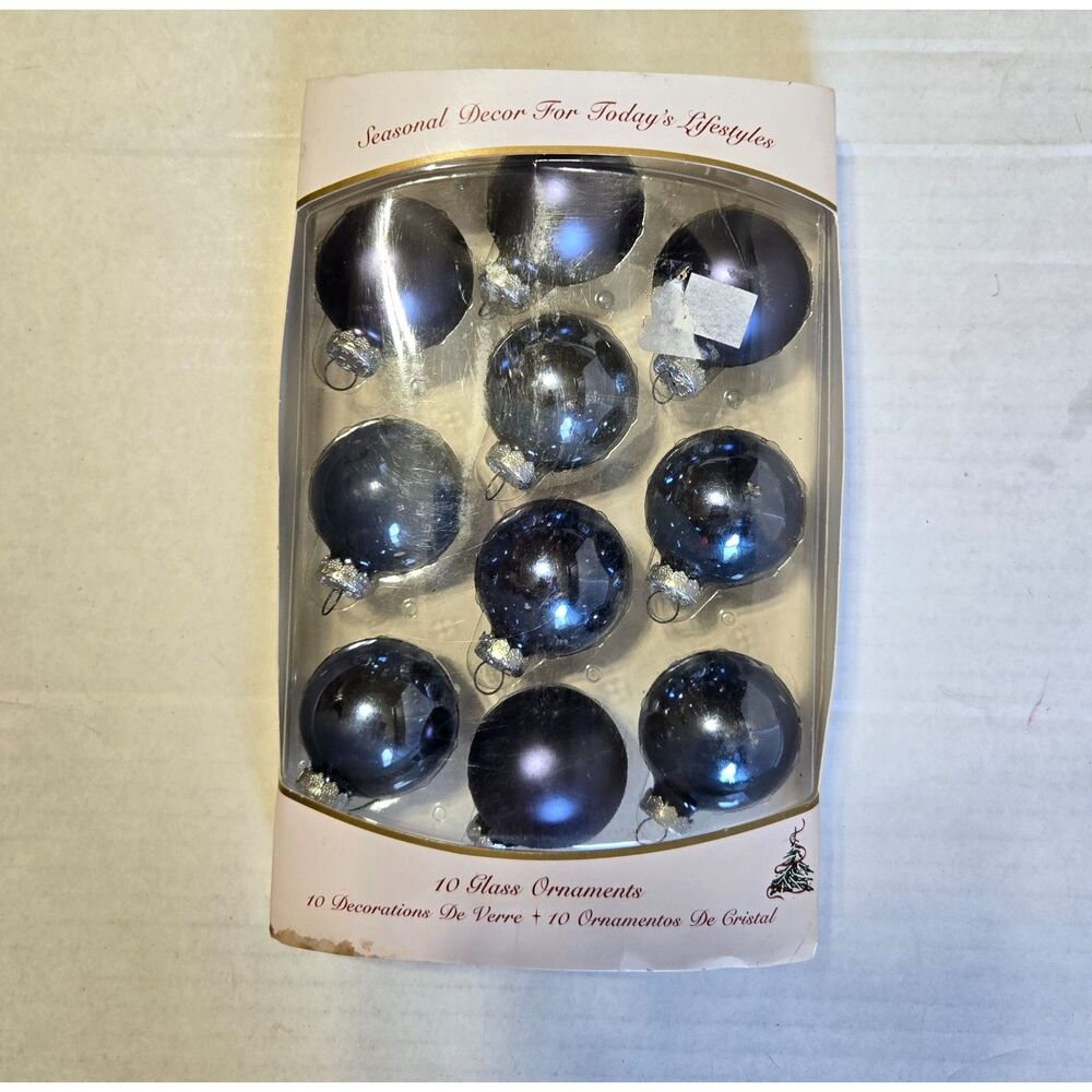 Vintage Holiday Accents by Rauch Navy Midnight Blue Glass Ornaments Box 10